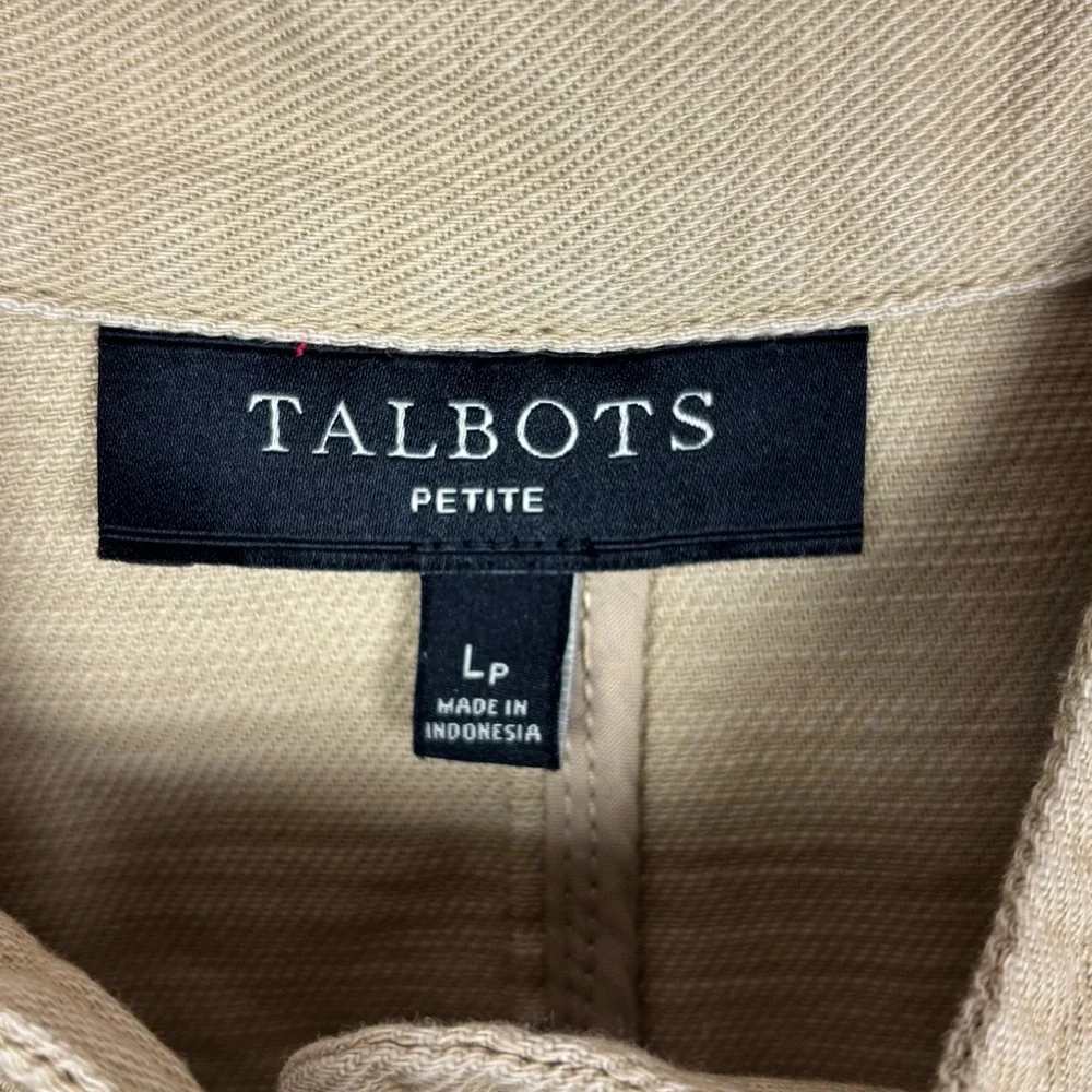 Talbots Petite Band Collar Jacket Size Lp Beige Button Front